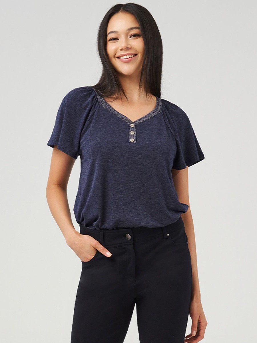 Women 89th + Madison Tops | Heartland Henley Flutter Sleeve Tee