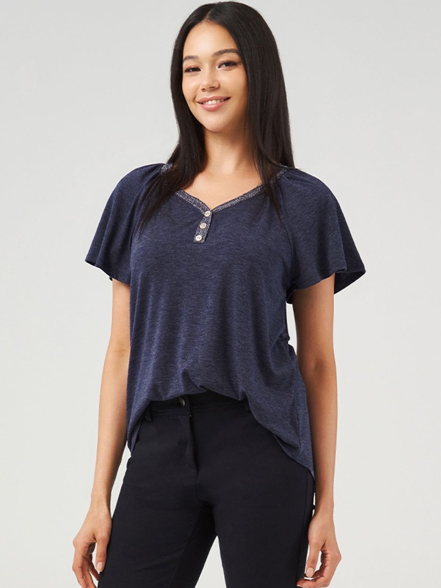 Women 89th + Madison Tops | Heartland Henley Flutter Sleeve Tee