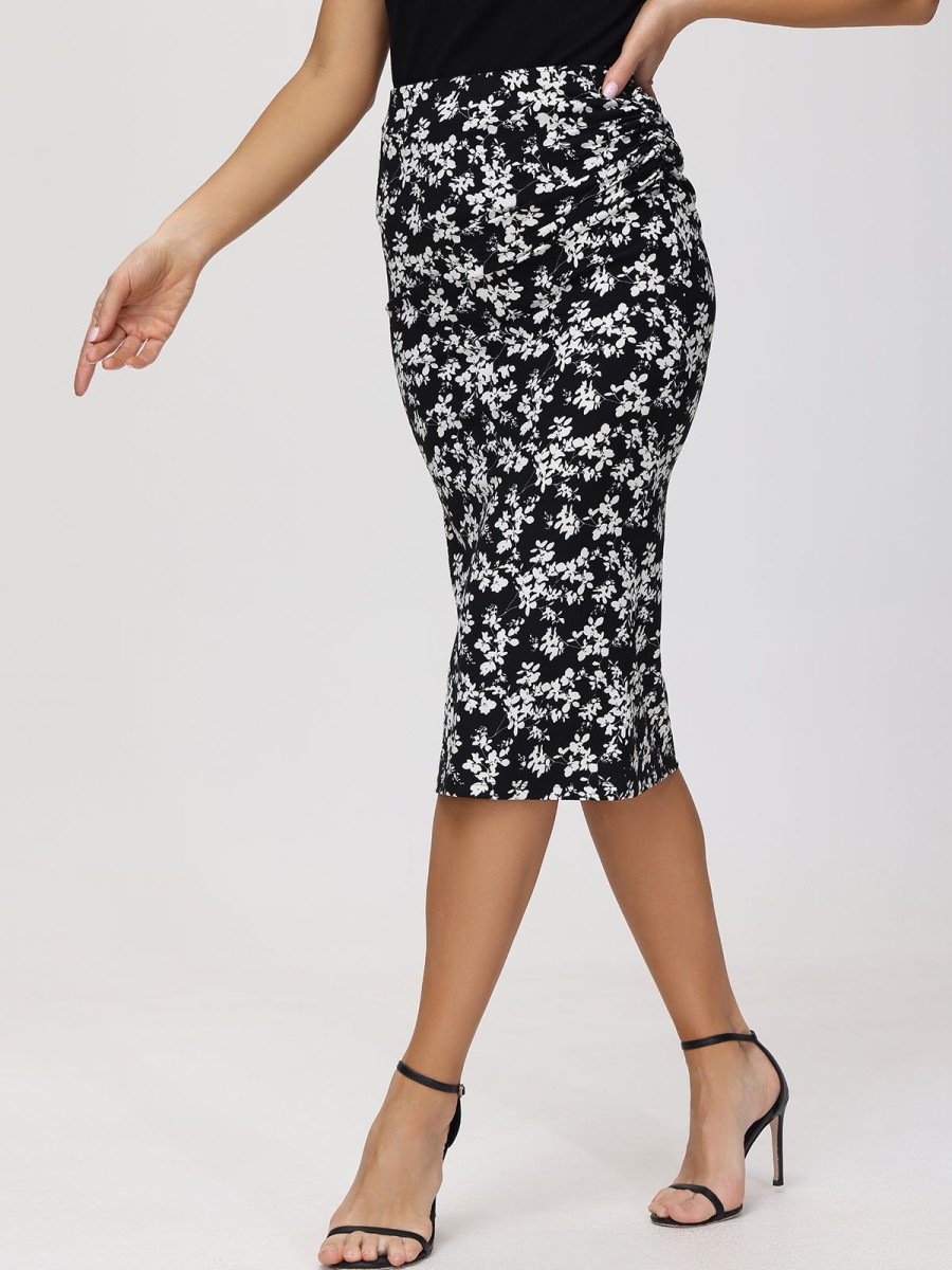 Women 89th + Madison Skirts | Ditsy Floral Ruched Maxi Skirt Black Combo