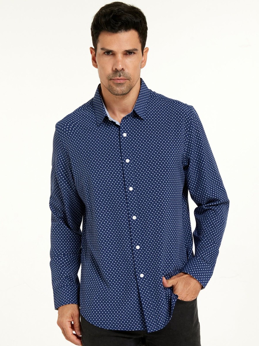 Men 89th + Madison | Print Button-Up Shirt Keyhole Symbol Print 0100 Navy Blazer Combo