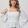 Women 89th + Madison Tops | Heart Print Smocked Peplum Blouse Fluttering Love Black