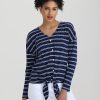 Women 89th + Madison Tops | Stripe V-Neck Tie Front Top