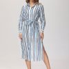 Women 89th + Madison Dresses | Stripe Belted Shirtdress Stroke Stripes Blue