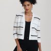 Women 89th + Madison Tops | Stripe Crop Cardigan Oatmeal Heather Combo