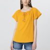 Women 89th + Madison Tops | Tassel Tie Neck Short Sleeve Top