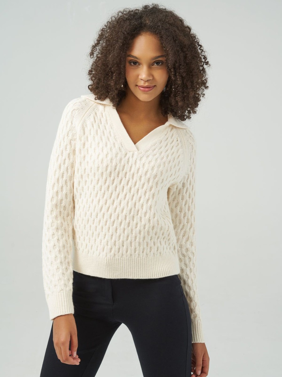 Women 89th + Madison Tops | Cable V-Neck Collar Sweater Pullover