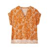 Women 89th + Madison Tops | V-Neck Floral Print Pullover Orange Ochre Combo