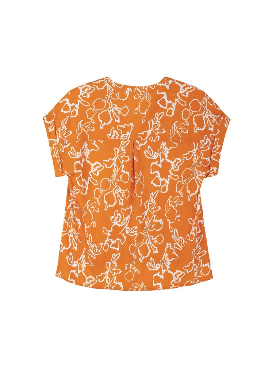 Women 89th + Madison Tops | V-Neck Floral Print Pullover Orange Ochre Combo