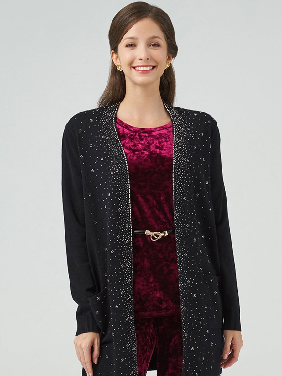 Women 89th + Madison Tops | Snowflake Hotfix Open Cardigan Black Beauty