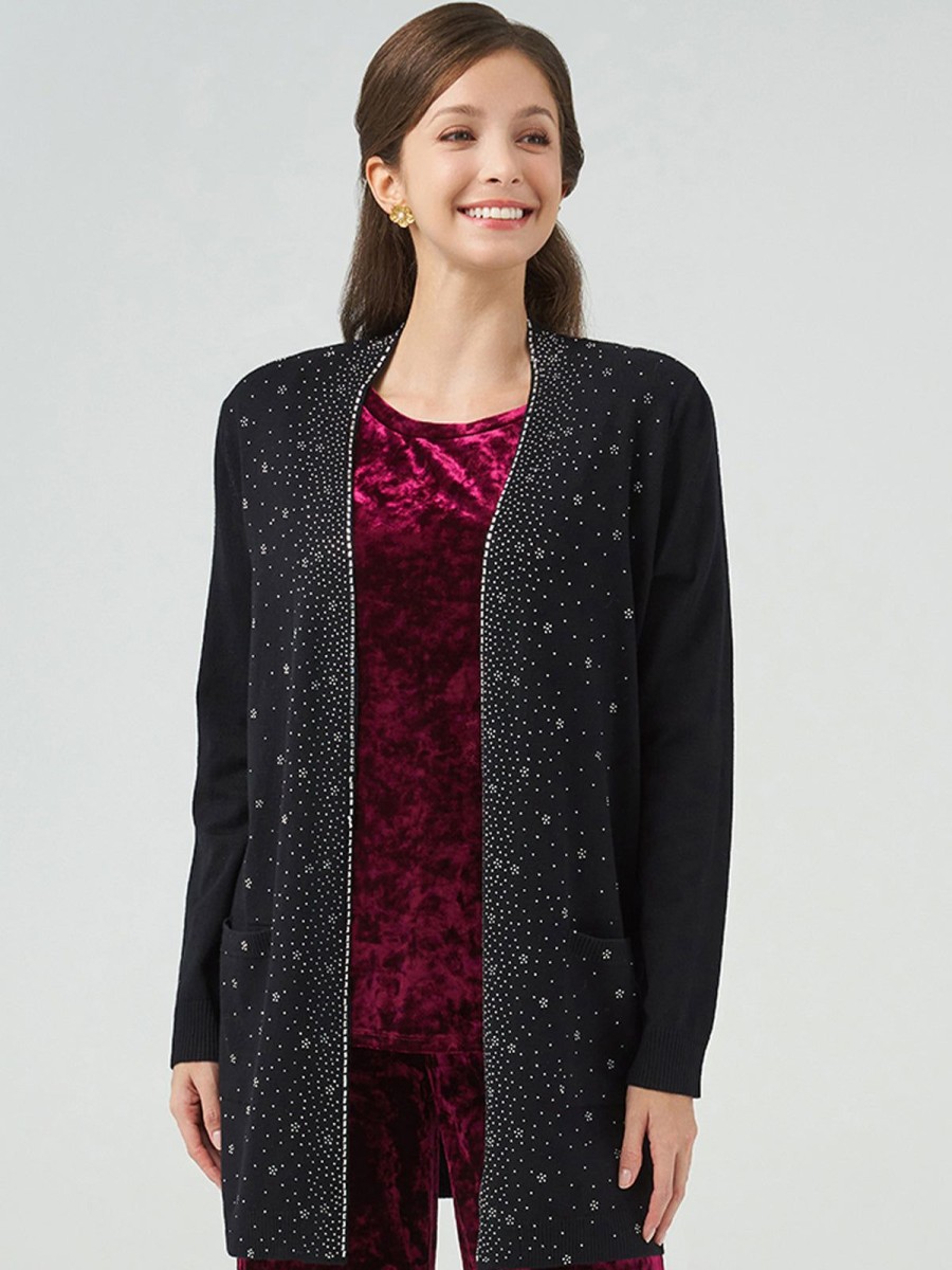 Women 89th + Madison Tops | Snowflake Hotfix Open Cardigan Black Beauty