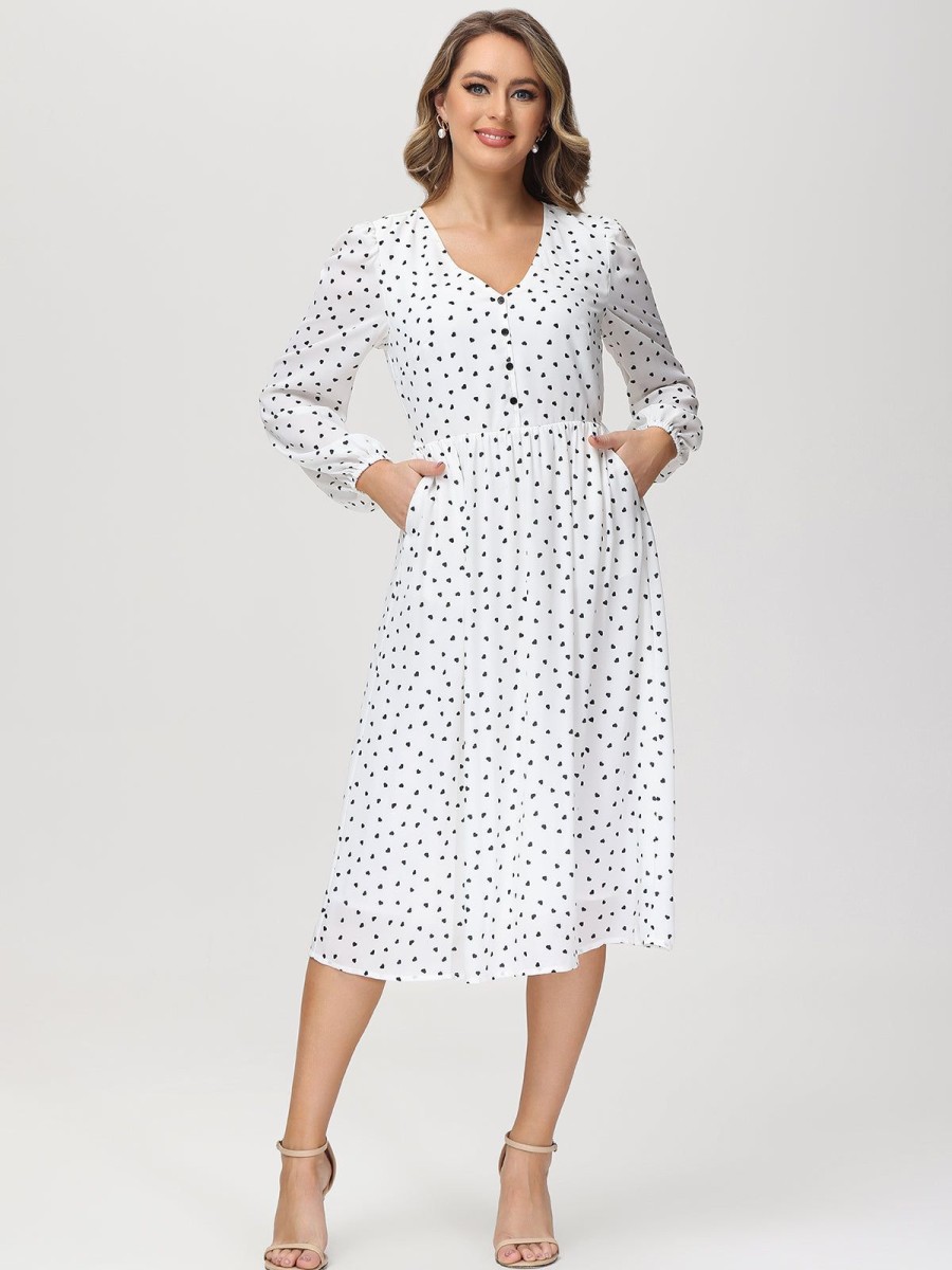 Women 89th + Madison Dresses | Heart Print Long Sleeve Maxi Dress Fluttering Love Black