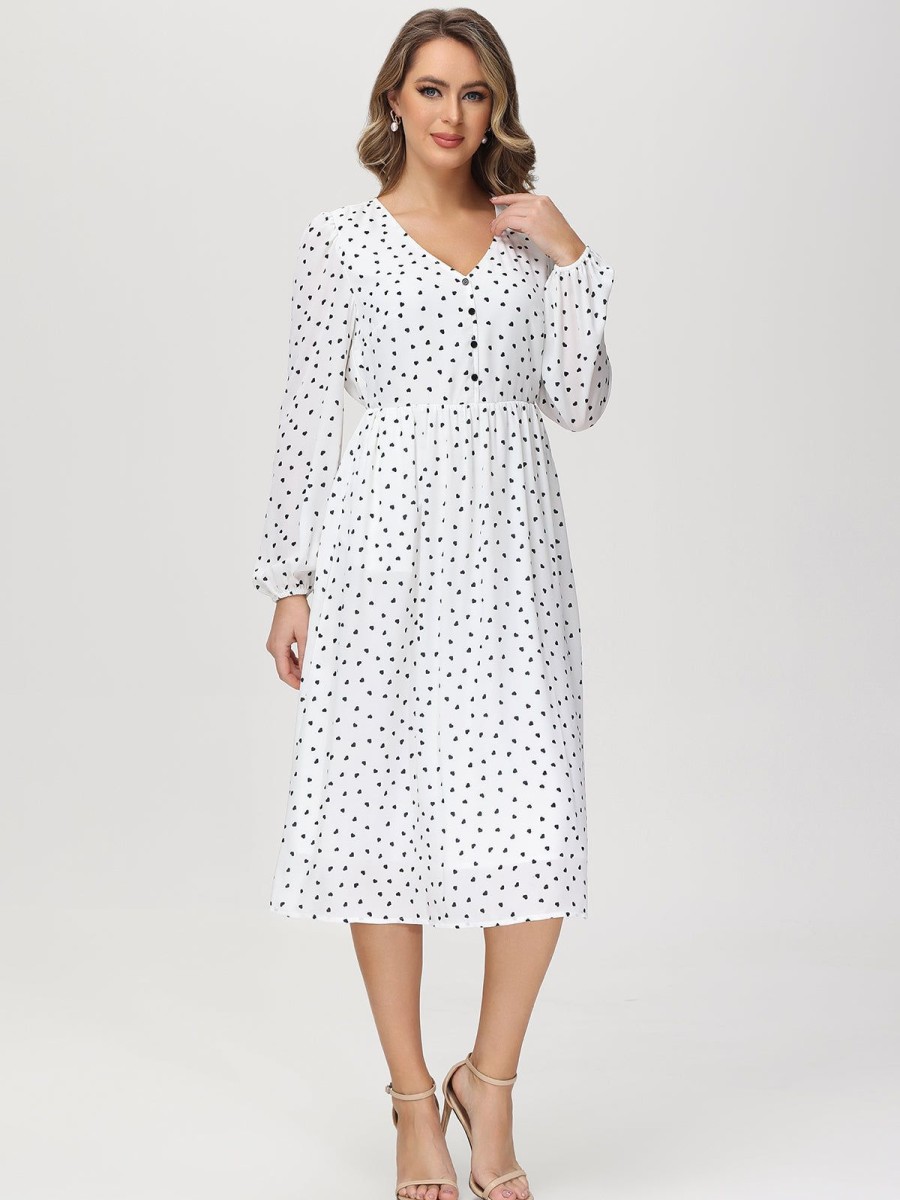 Women 89th + Madison Dresses | Heart Print Long Sleeve Maxi Dress Fluttering Love Black