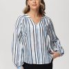 Women 89th + Madison Tops | Stripe Notch Neck Blouse Stroke Stripes Blue