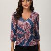 Women 89th + Madison Tops | Floral Puff Sleeve Top Red/Navy Paisley