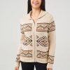 Women 89th + Madison Tops | Jacquard Turn-Down Collar Zipper Cardigan Oatmeal Heather Combo