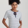 Women 89th + Madison Tops | Stripe Tie Neck Short Sleeve Top