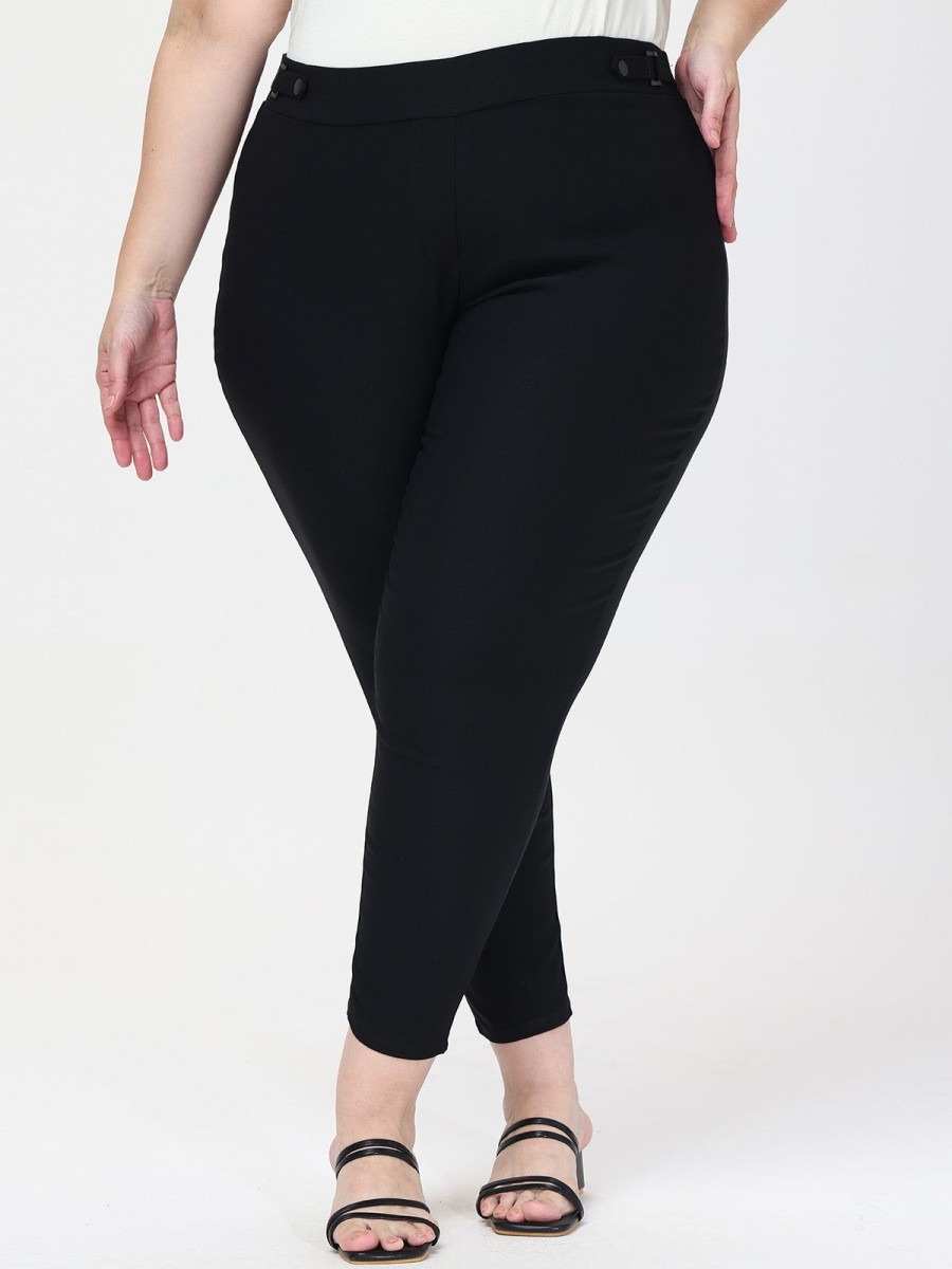 Women 89th + Madison Pants | Luxe Stretch Millennium Paperclip Grommet Ankle Pants Black Soot