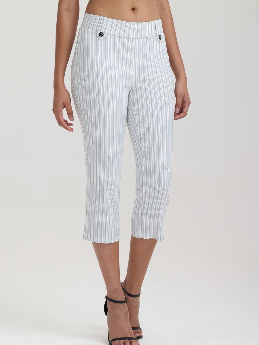 Women 89th + Madison Pants | Mid-Rise Capri Crop Pants Grey/Cream Double