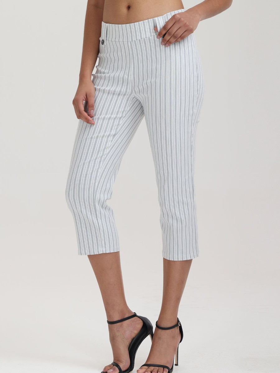 Women 89th + Madison Pants | Mid-Rise Capri Crop Pants Grey/Cream Double