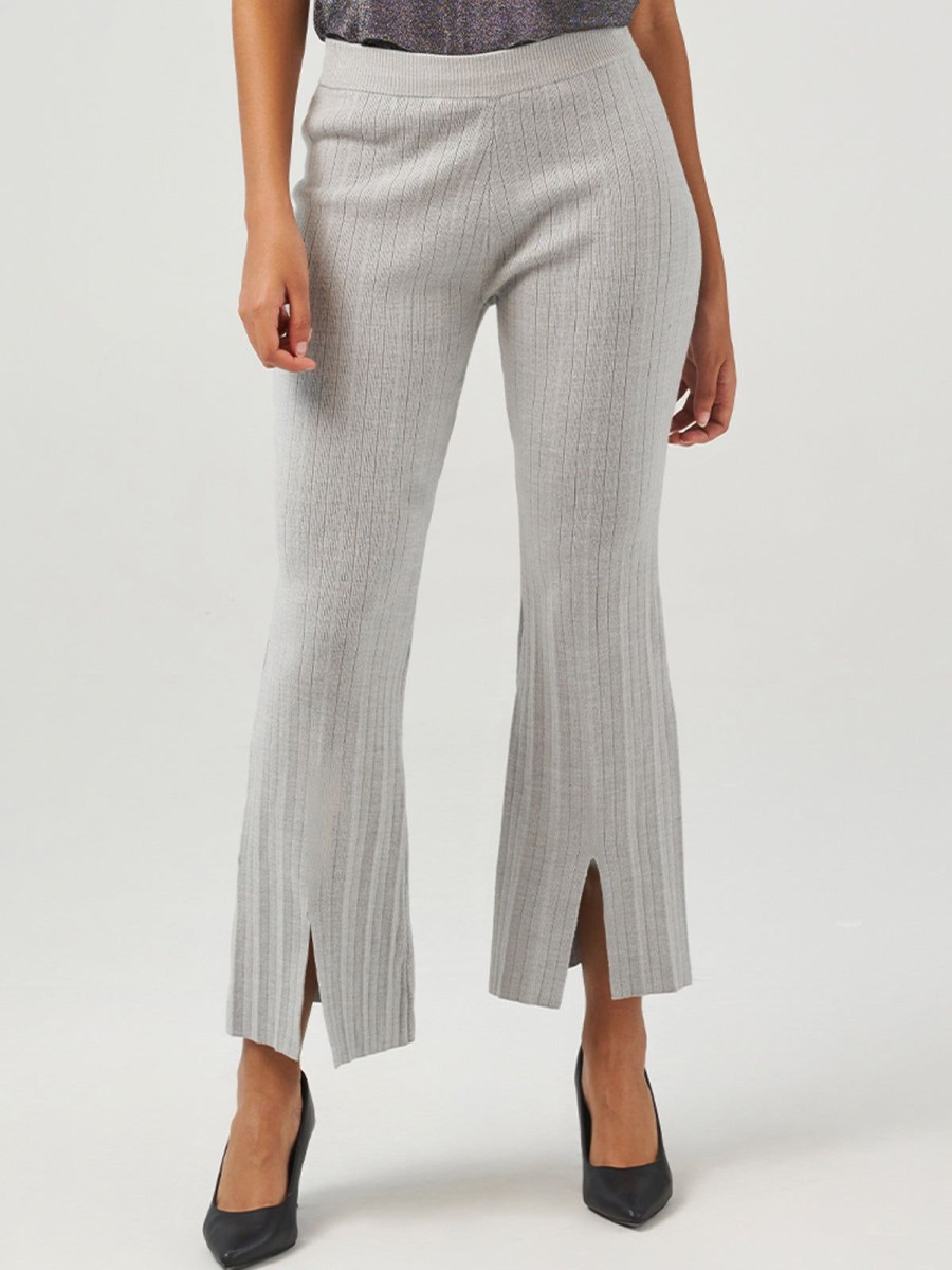 Women 89th + Madison Pants | Rib Slit Bell Bottom Pants Medium Heather Grey