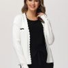 Women 89th + Madison Tops | Tipped Scallop Trim Cardigan Egret Combo