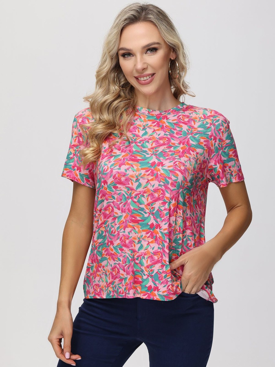 Women 89th + Madison Tops | Floral Crewneck Tee Blossoming Spring Rhythm