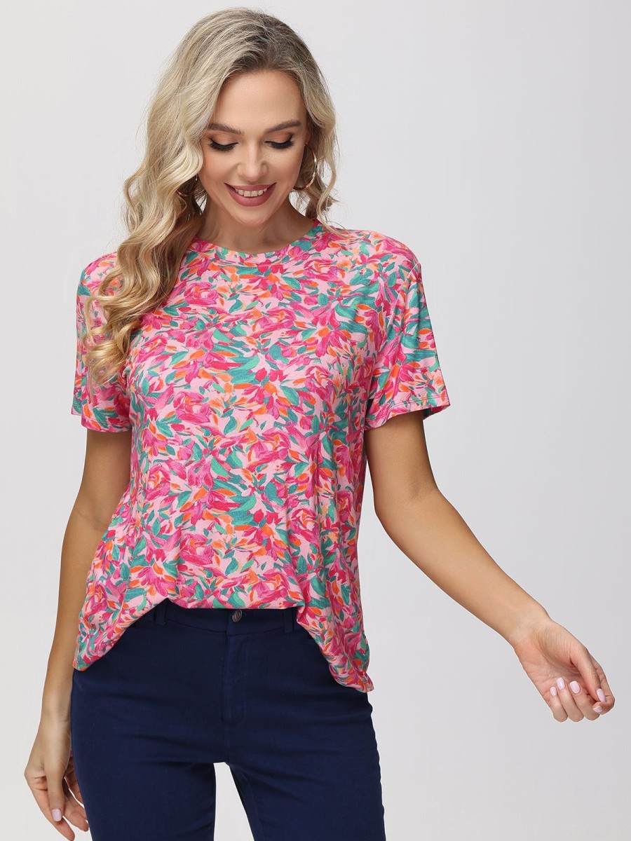 Women 89th + Madison Tops | Floral Crewneck Tee Blossoming Spring Rhythm