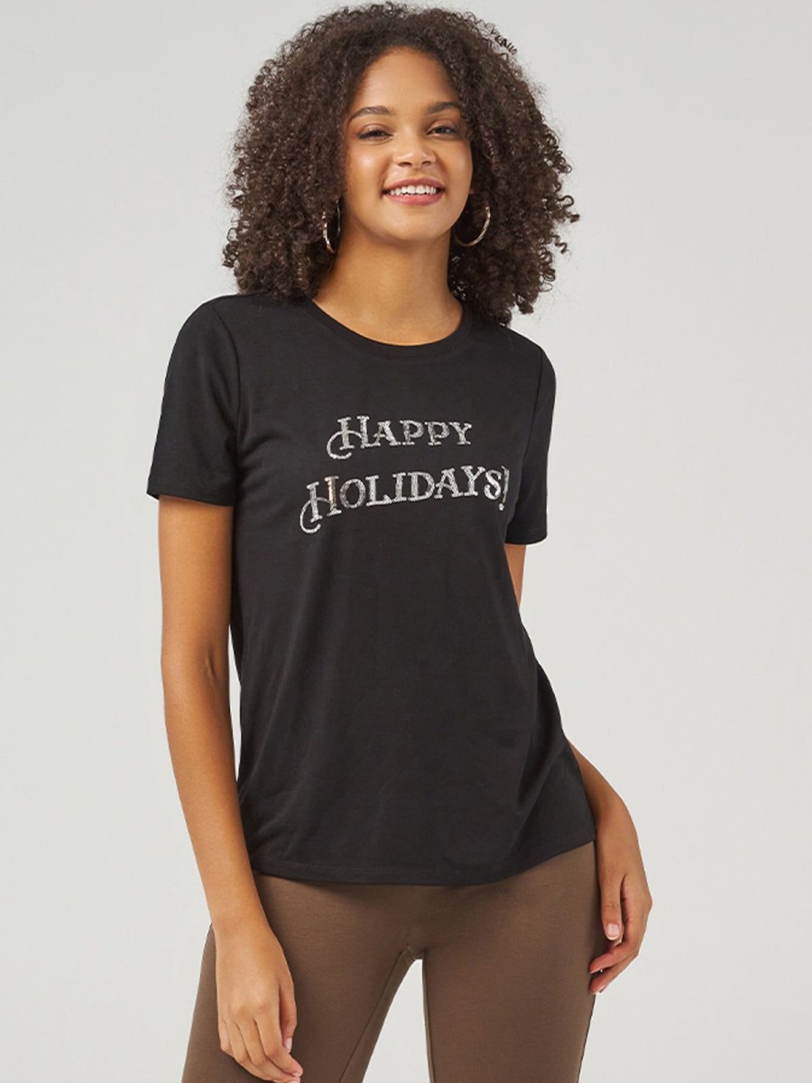 Women 89th + Madison Tops | Happy Holidays Graphic Tee Black Beauty