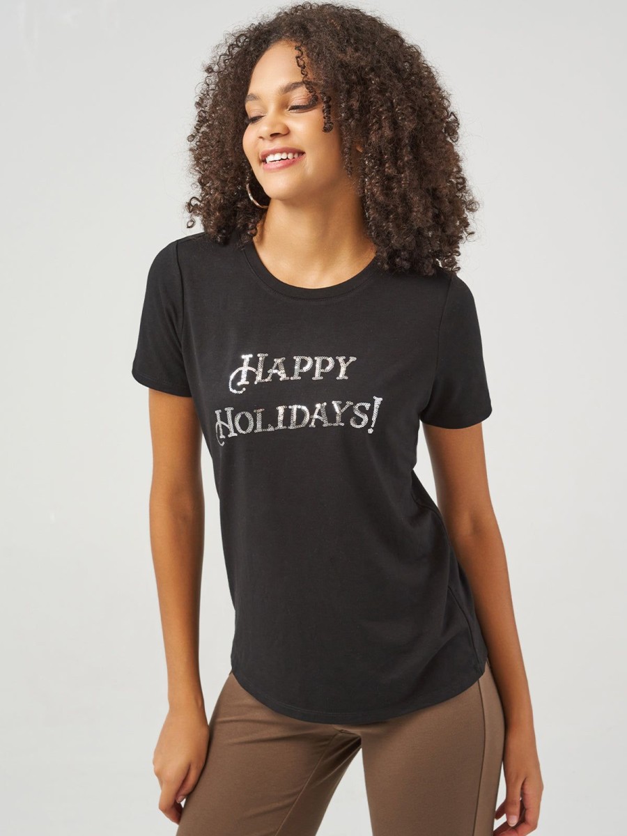 Women 89th + Madison Tops | Happy Holidays Graphic Tee Black Beauty