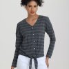 Women 89th + Madison Tops | Stripe V-Neck Tie Front Top Anthracite