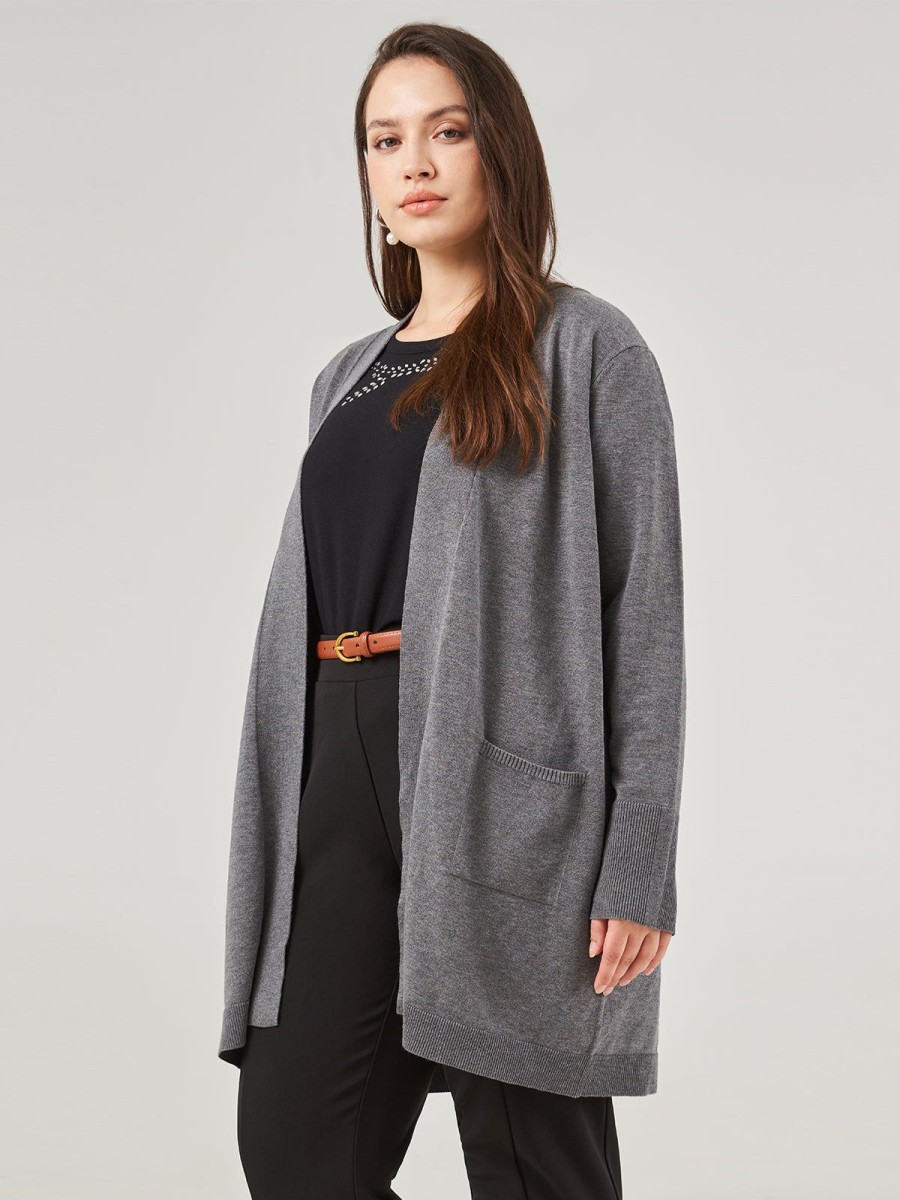 Women 89th + Madison Tops | Wide Rib Trim Open Cardigan