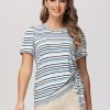 Women 89th + Madison Tops | Stripe Ruched Side Tee Horizontal Stroke Blue