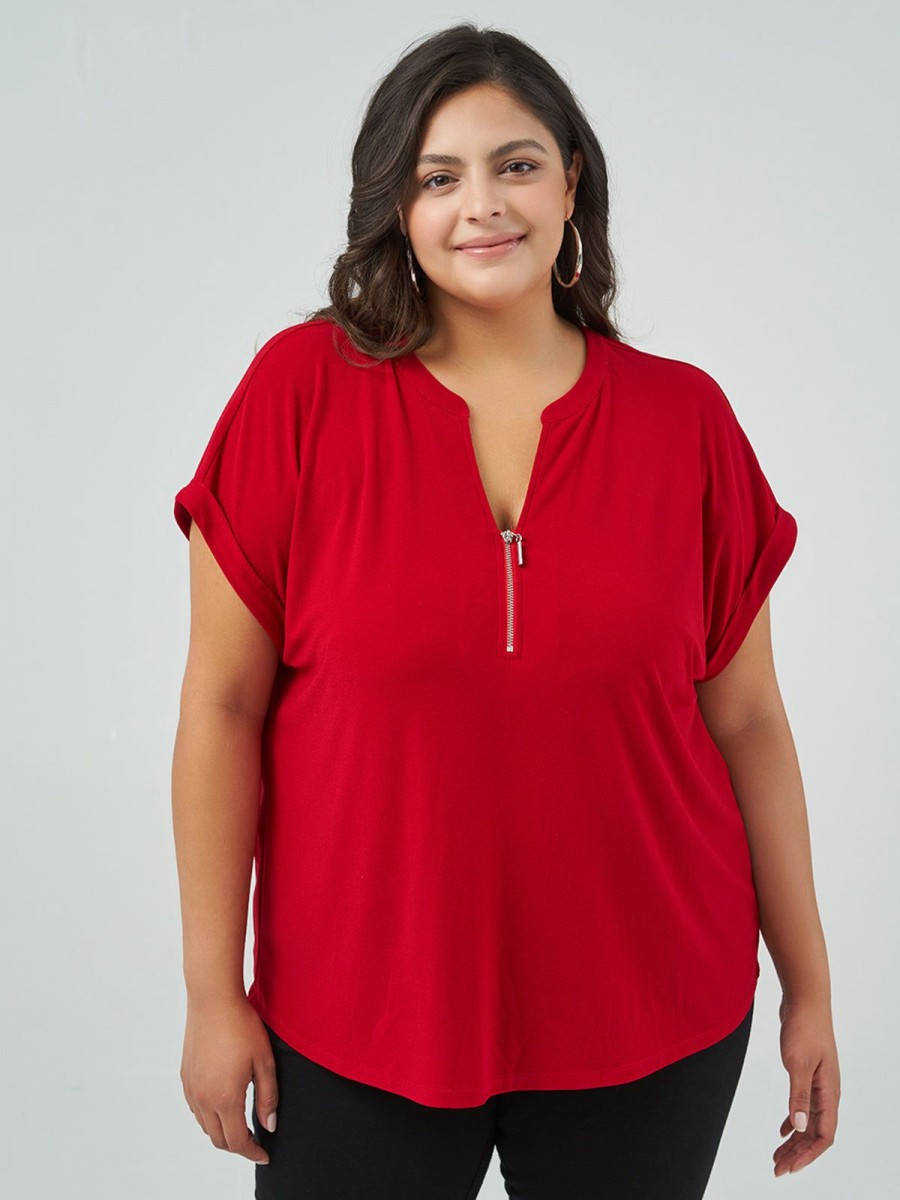 Women 89th + Madison Tops | Zip Short Sleeve Blouse