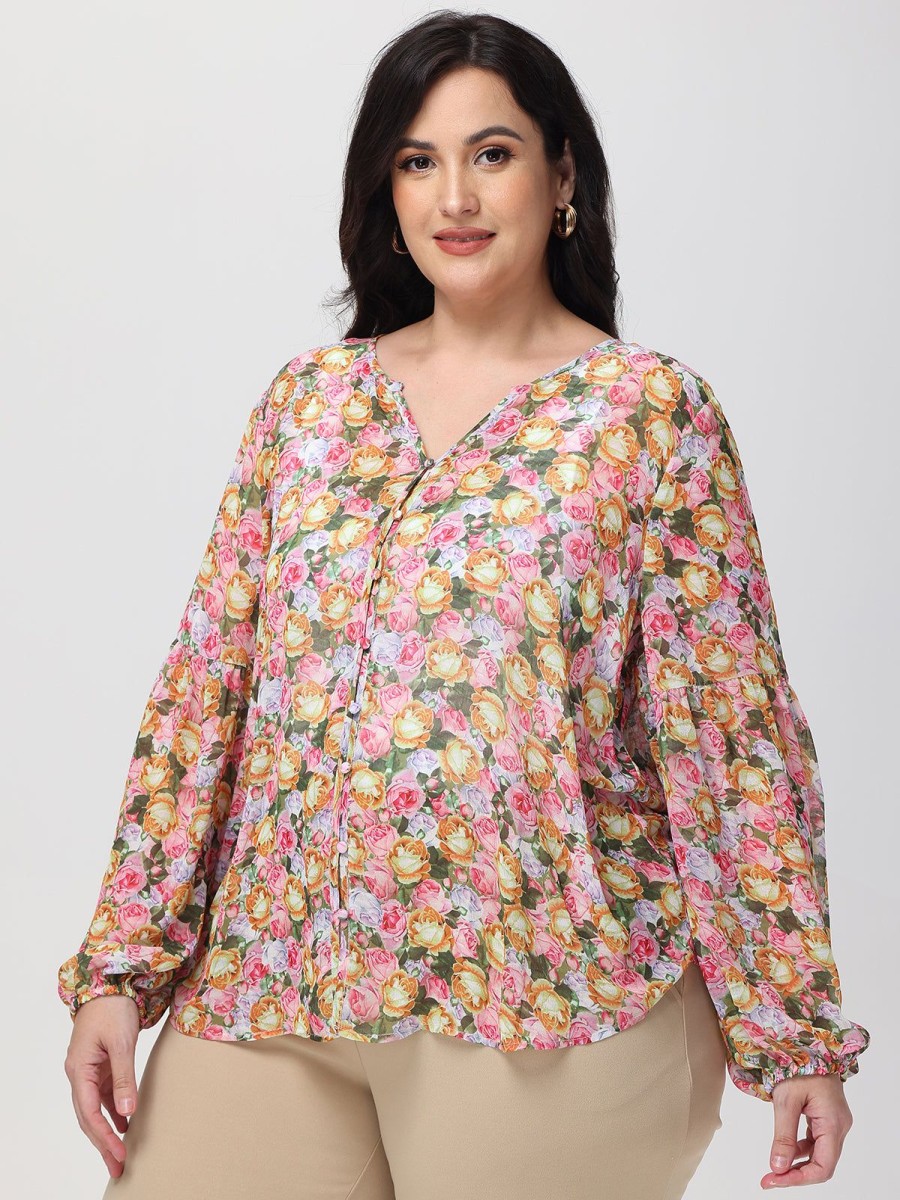 Women 89th + Madison Tops | Floral Button-Up Top Full House Pink