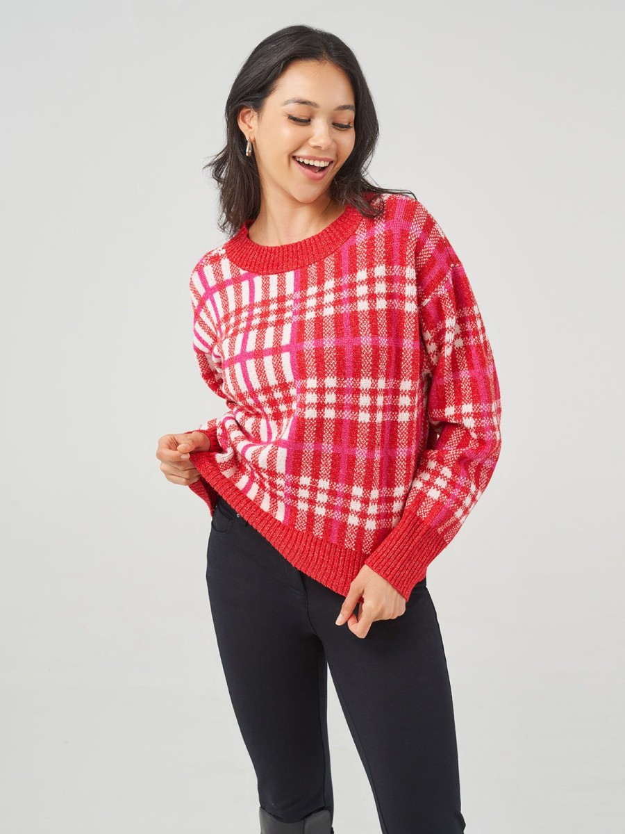 Women 89th + Madison Tops | Plaid Crewneck Sweater