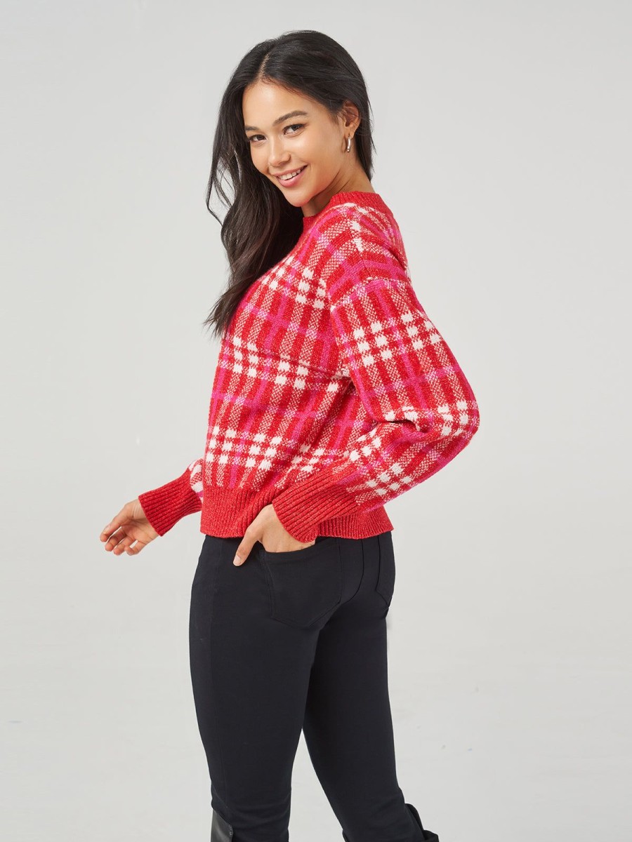 Women 89th + Madison Tops | Plaid Crewneck Sweater