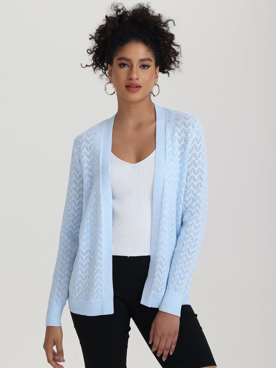 Women 89th + Madison Tops | Chevron Pointelle Open Cardigan