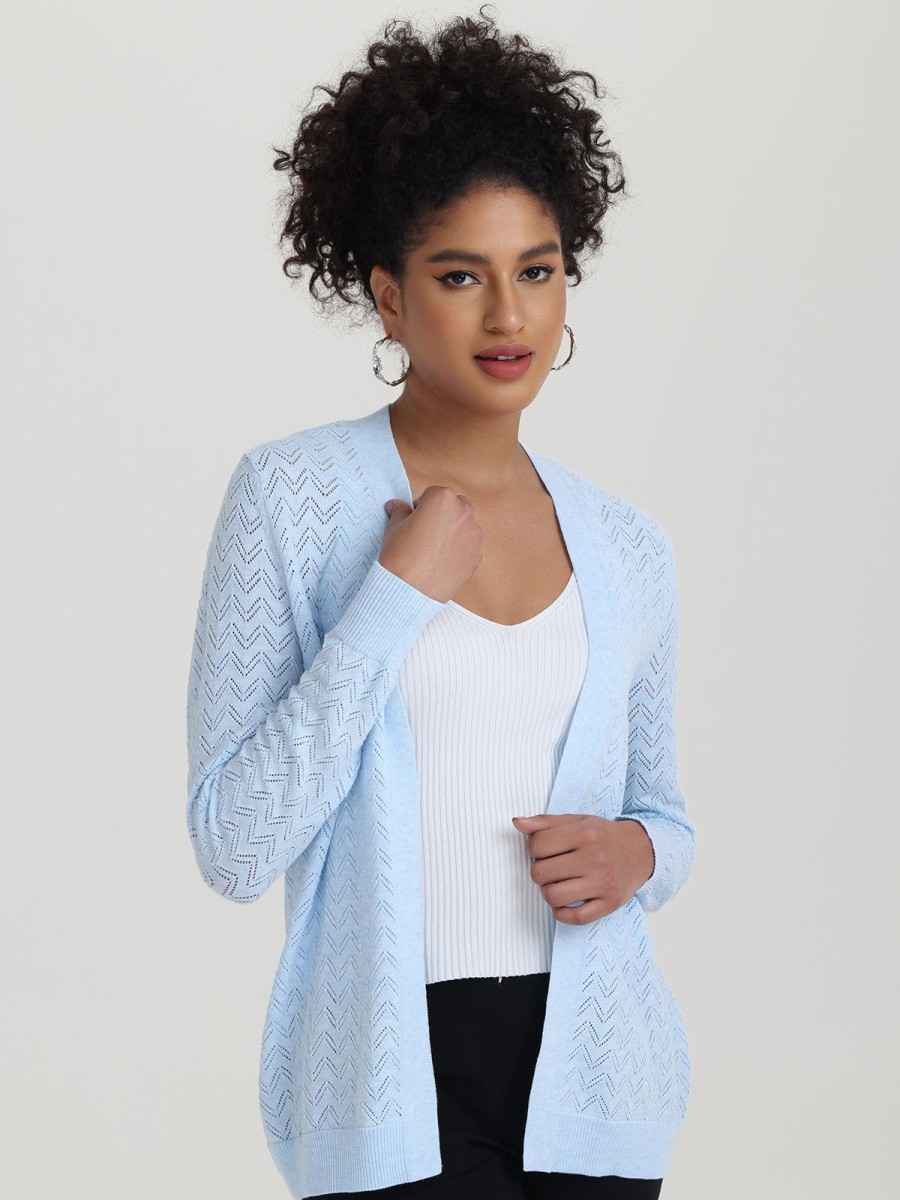 Women 89th + Madison Tops | Chevron Pointelle Open Cardigan