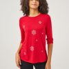 Women 89th + Madison Sweaters & Cardigans | Rhinestone Snowflake Embellished Tee Racing Red