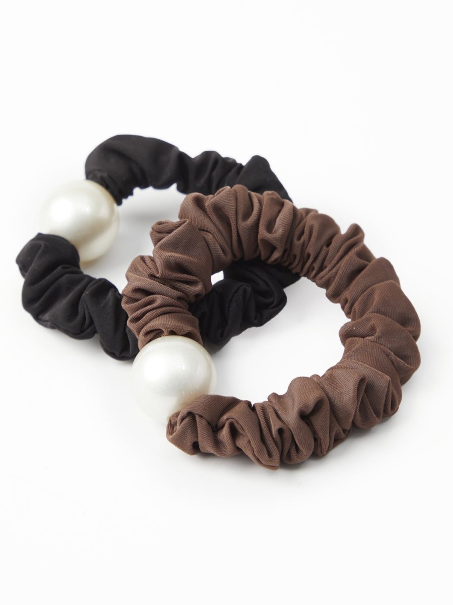 Women 89th + Madison Hair Accessories | Beaded 2-Pack Scrunchies Black/Purple