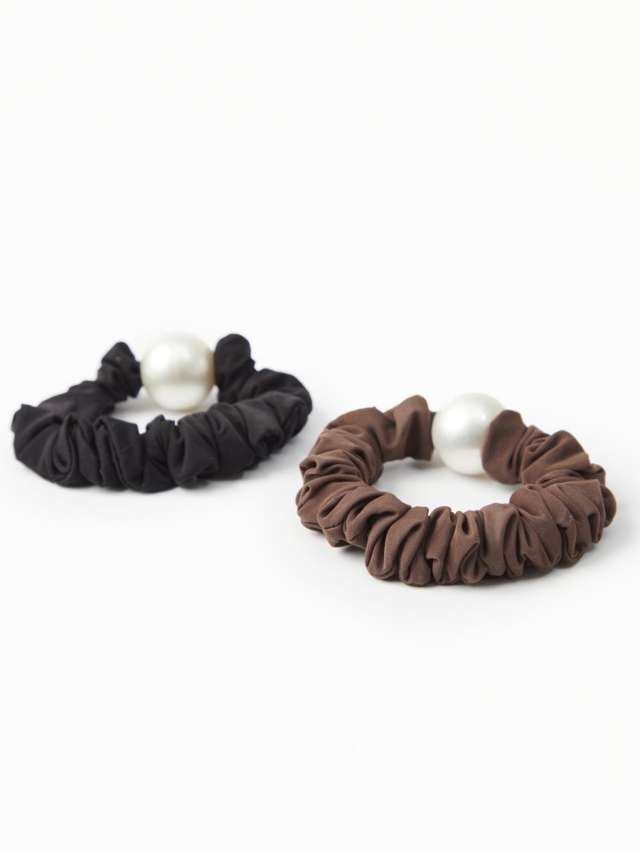 Women 89th + Madison Hair Accessories | Beaded 2-Pack Scrunchies Black/Purple