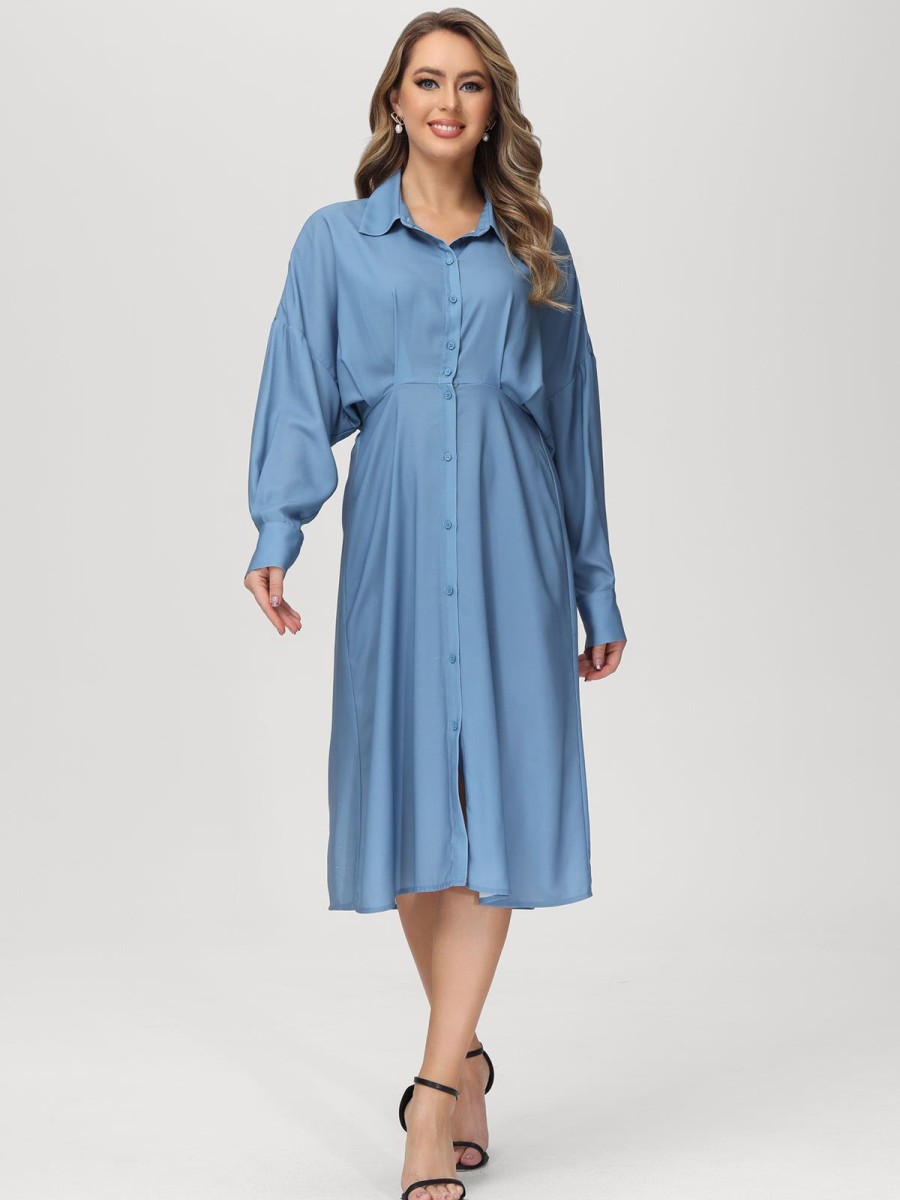 Women 89th + Madison Dresses | Button Front Batwing Sleeve Dress Glacier Lake