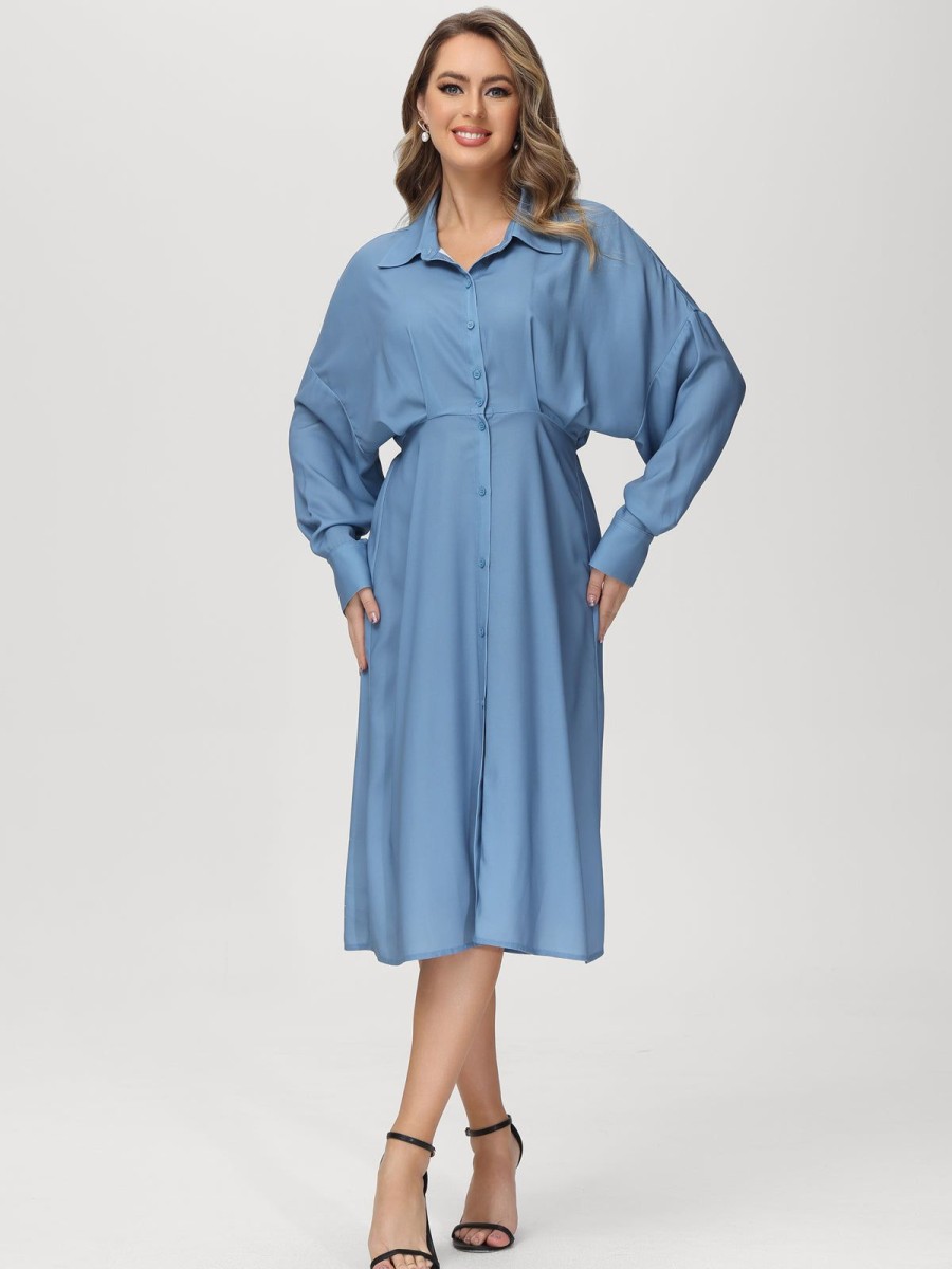 Women 89th + Madison Dresses | Button Front Batwing Sleeve Dress Glacier Lake