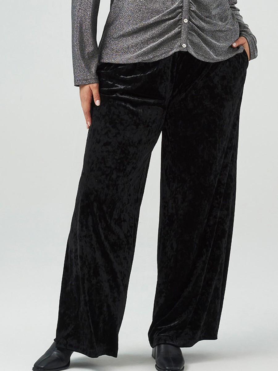 Women 89th + Madison Pants | Mid-Rise Relaxed Velvet Pants Black Beauty