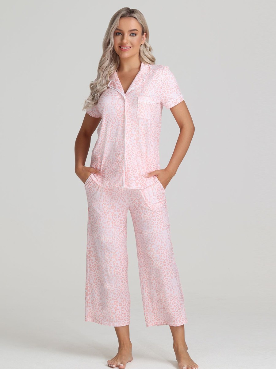 Women 89th + Madison Sleepwear | Leopard Pajamas Set Neon Peach Combo