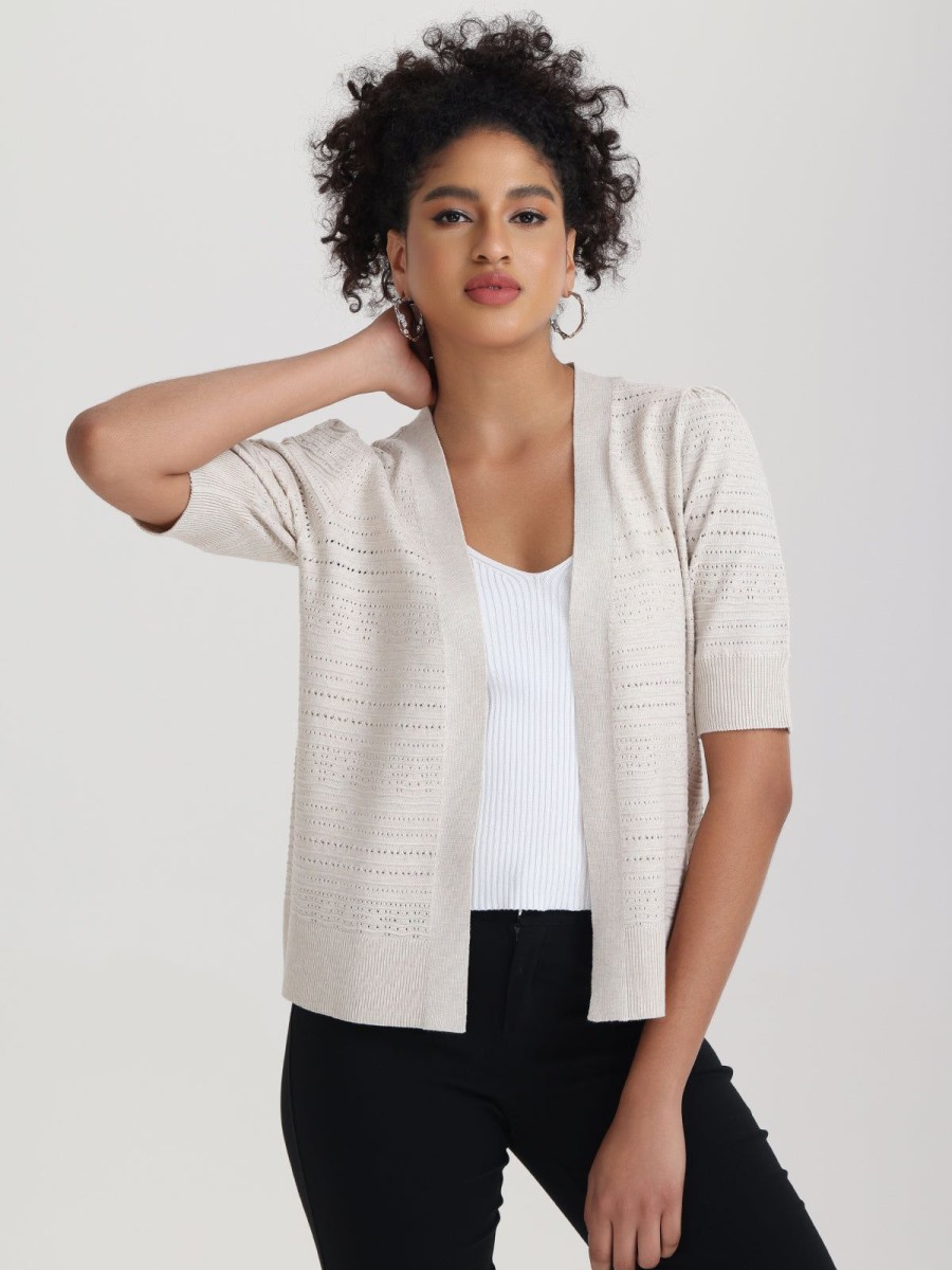 Women 89th + Madison Tops | Puff Sleeve Pointelle Open Cardigan