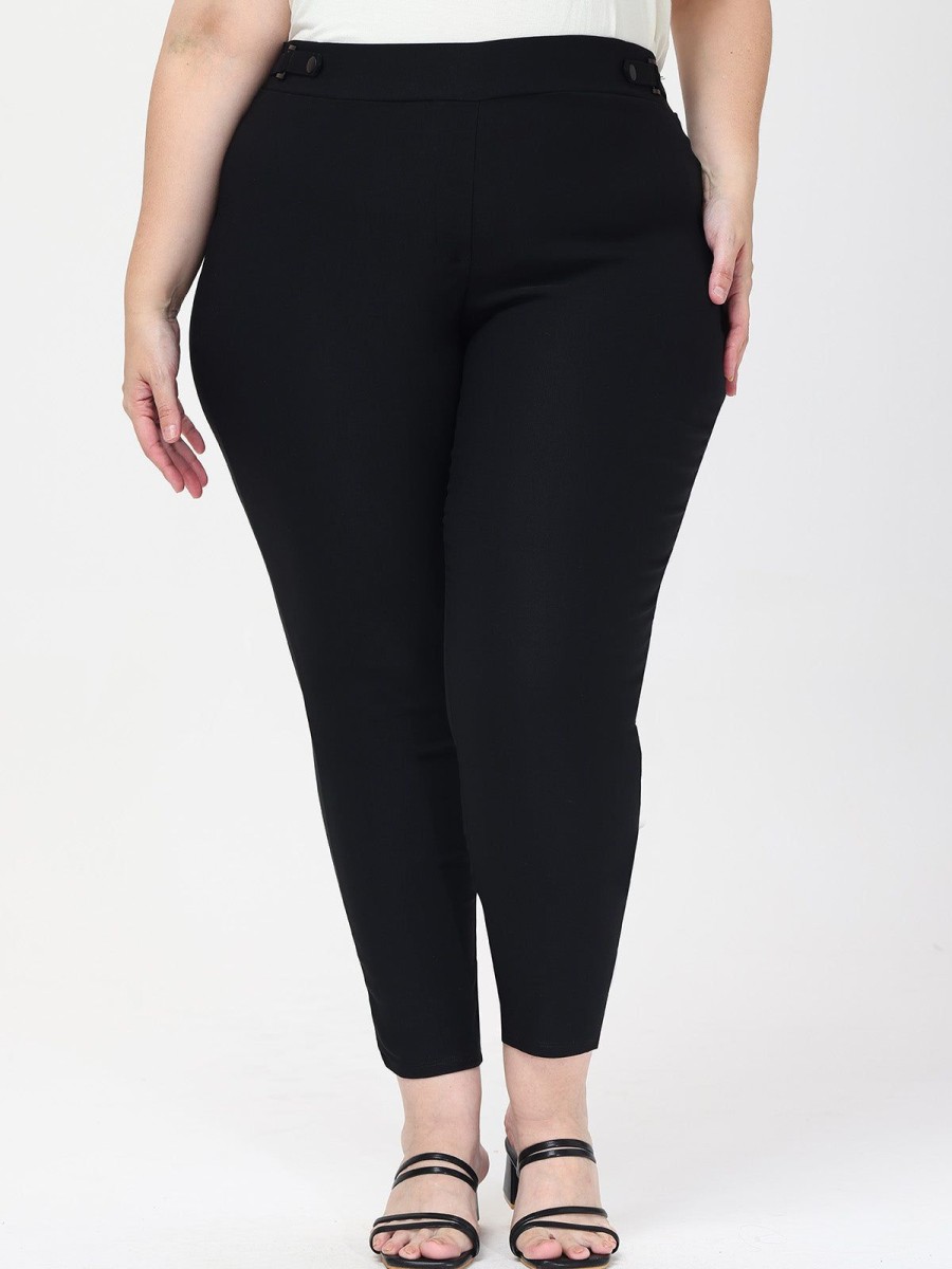 Women 89th + Madison Pants | Luxe Stretch Millennium Paperclip Grommet Ankle Pants Black Soot