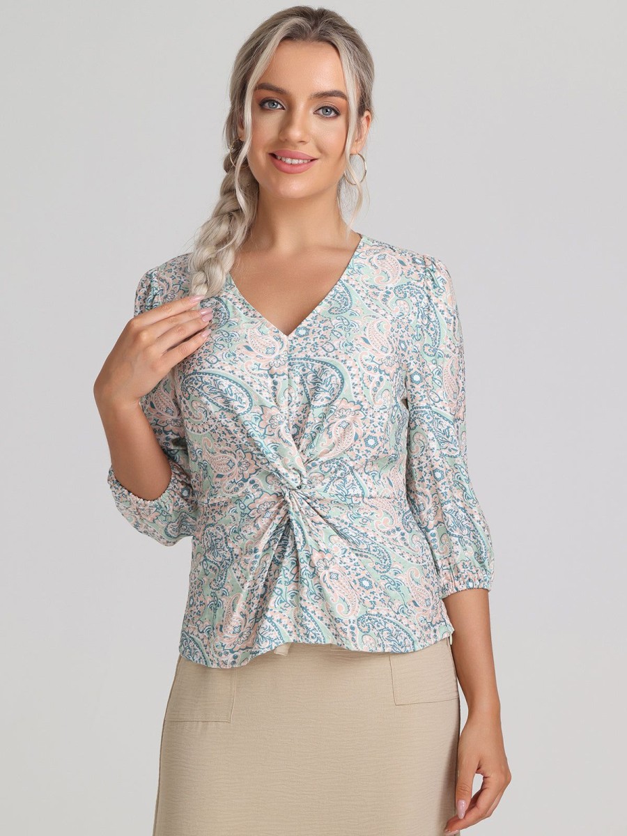 Women 89th + Madison Tops | Floral Puff Sleeve Top Four Color Paisley