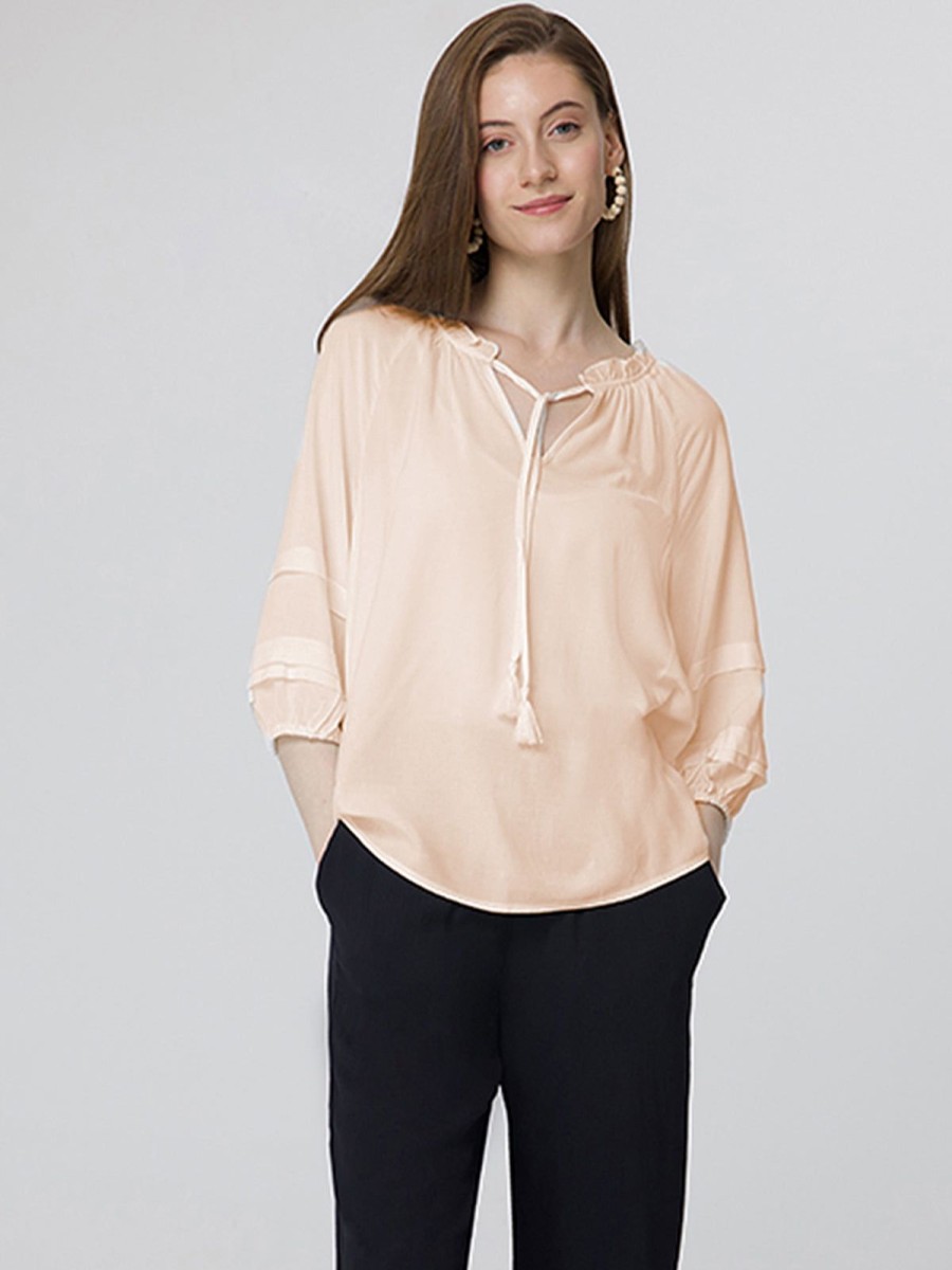 Women 89th + Madison Tops | Tassel Lace-Up Collar Blouse Mother Of Pearl