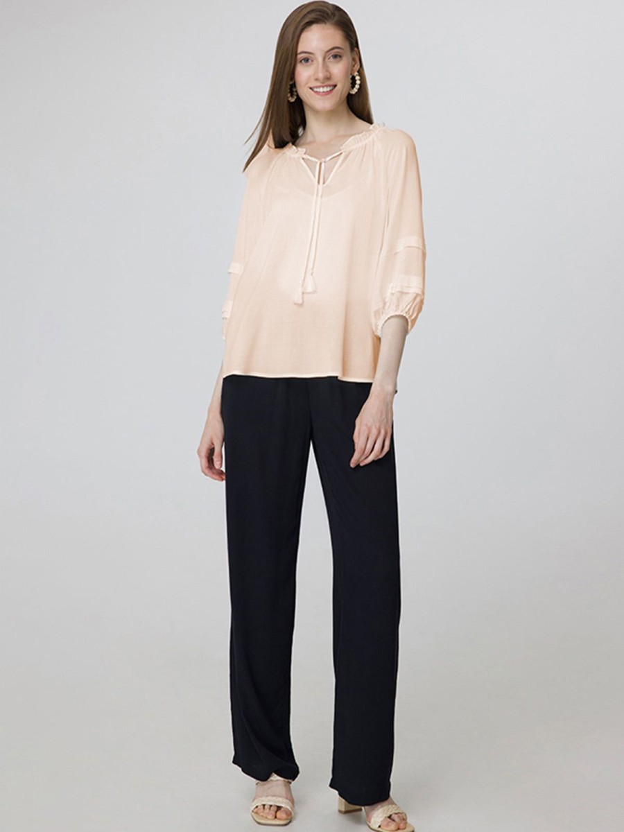 Women 89th + Madison Tops | Tassel Lace-Up Collar Blouse Mother Of Pearl